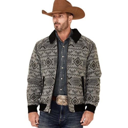 Mens-Charcoal-Southwestern-Print-Wool-Zip-Front-Bomber